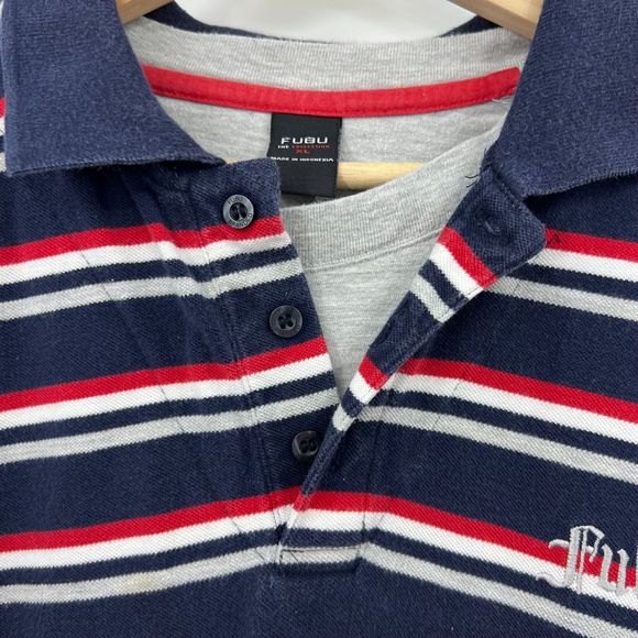 Fubu polo shirt XL vintage striped mens 90's streetwear hip hop attached t-shirt - Picture 5 of 8